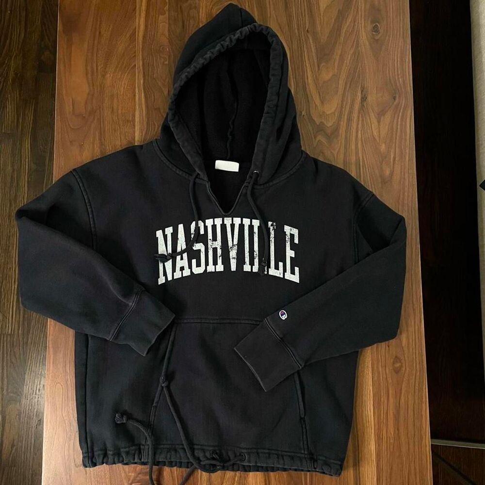 Nashville Tennessee Champion Vintage Wash Reverse Weave Hoodie Black Medium
